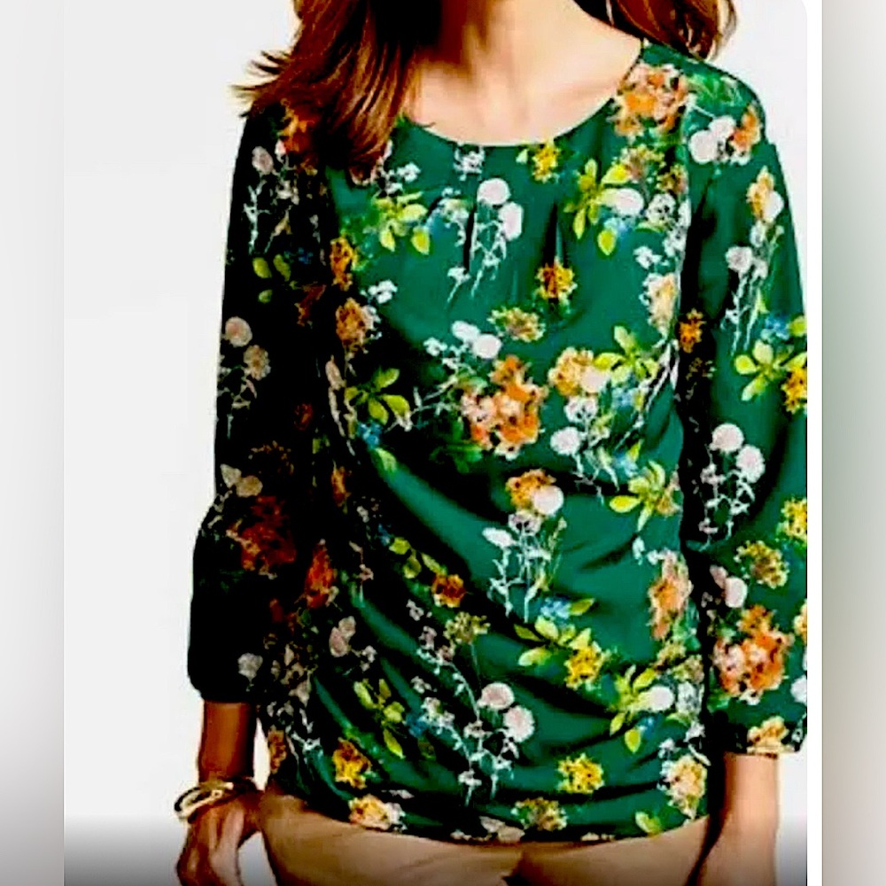 Talbots , floral qauter sleeves, popover blouse size M Petites, CB38